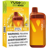 Vuse GO 8000 disposable vape device with packaging featuring banana ice flavor.